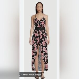 No Boundaries Black and Pink Floral High Low Dress